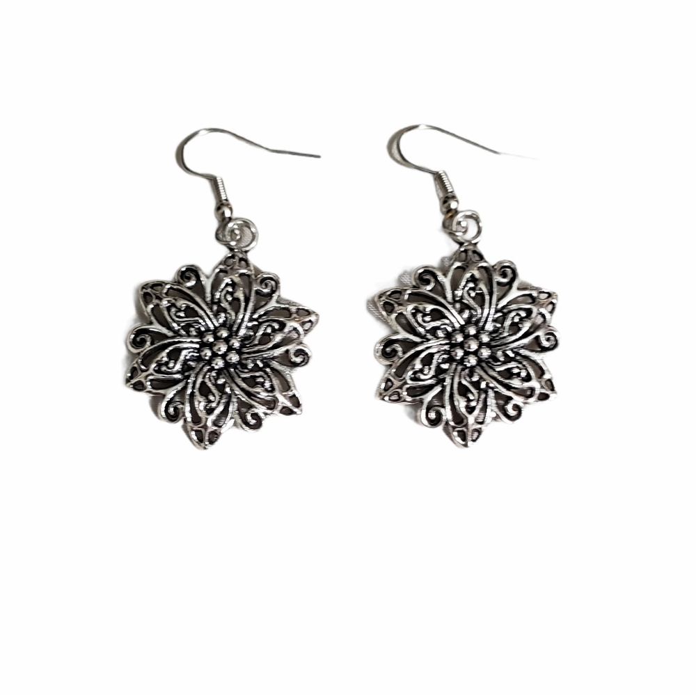 Wire Flower Earrings Silver-tone Hypoallergenic